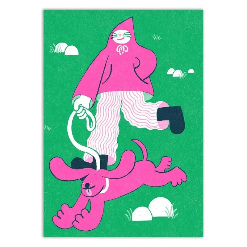 Cat Walking Dog Card 1