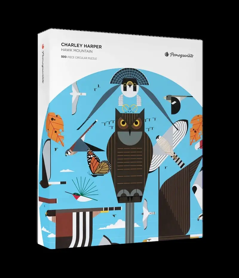 Charley Harper: 500 Piece Circular Jigsaw Puzzle - Hawk Mountain 1