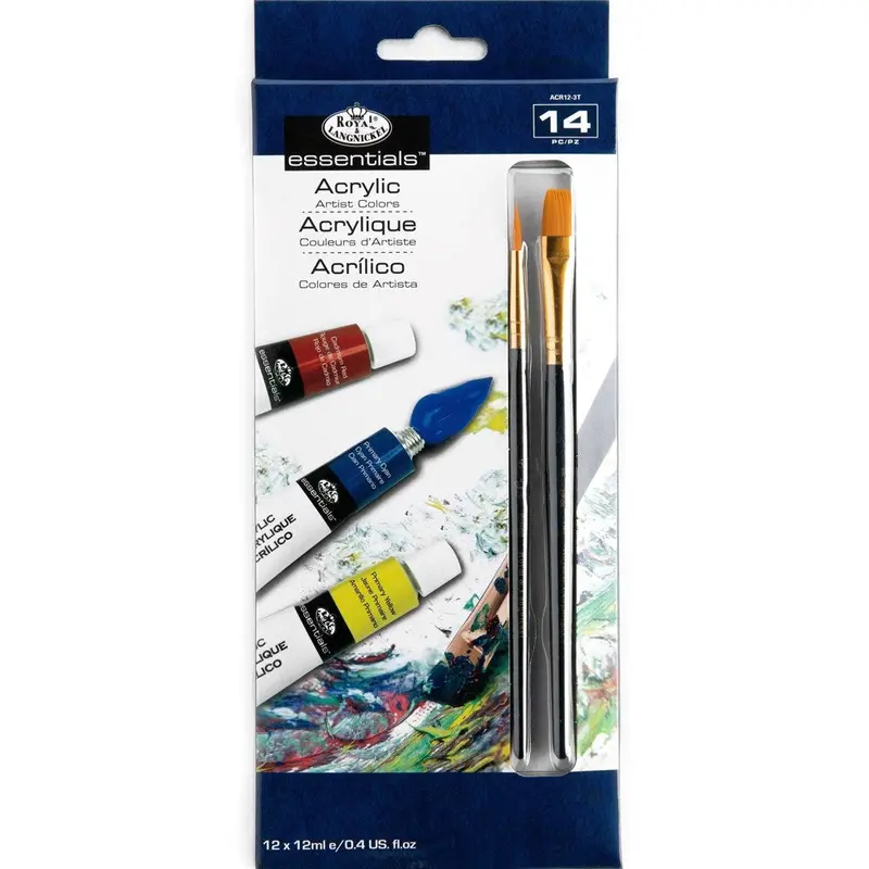 Essentials Acrylic Paint & Brush Set 12 X 12Ml 1