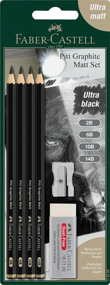 Faber Castell Pitt Graphite Matt Set 2B, 6B, 10B, 14B 1