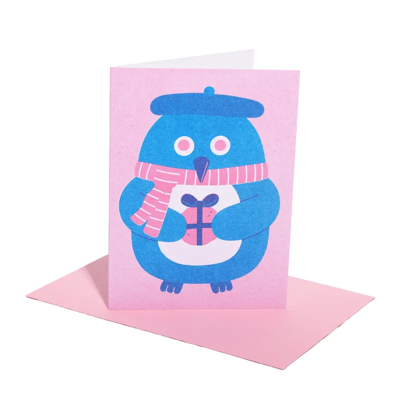 Gifting Penguin Riso Card 1