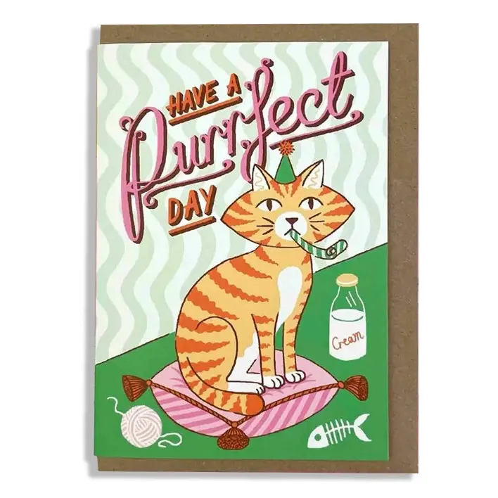 Have A Purrfect Day! Happy Birthday Cat Greeting Card 1