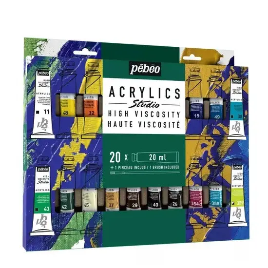 Pebeo Studio Acrylic Sets - 20 X 20Ml Set + Brush 1