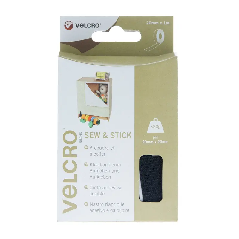 Velcro® Brand Sew & Stick Tape Hook & Loop 20Mm X 1M Black 1