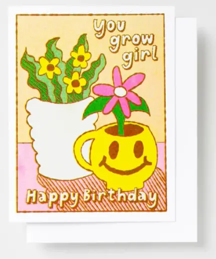 Yow: Riso Card - You Grow Girl Smiley Face Plant 1