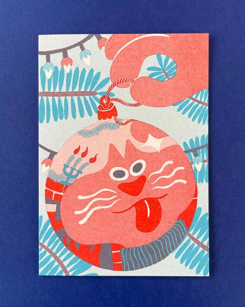 Yuk Fun Christmas Card - Cat Bauble 1