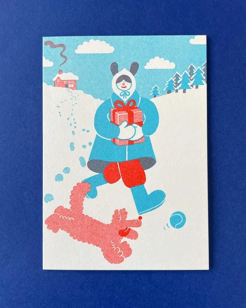 Yuk Fun Christmas Card - Dog Walking On A Snowy Day 1