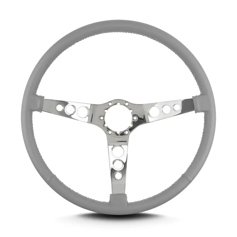 Lokar Lecarra Hot Rod Steering Wheel – 15-Inch Diameter, Light Grey Vinyl, Polished Spokes 1