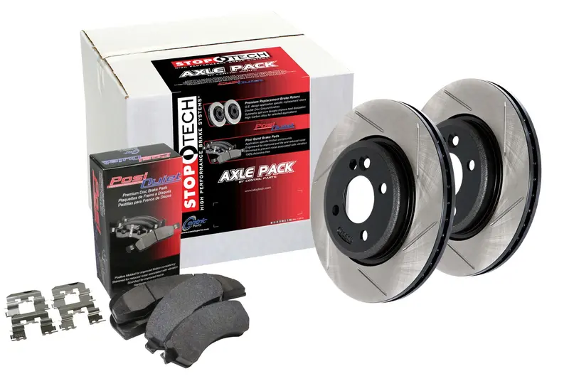 Stoptech 934.38006 Street Axle Pack – Front & Rear Slotted Brake Kit 1
